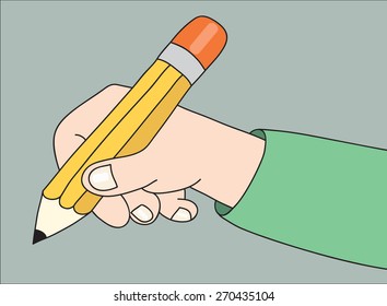 Vector drawing of hand writing holding pencil