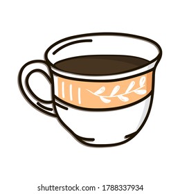 Vector drawing of handmade mug on white isolated background, flat style. Symbol, lunch, tea, coffee, gifts, celebration, decoration.