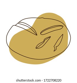 Vector drawing of handmade rye bread on a white isolated background.  Registration of cards, menus, banners, printing on fabric, covers