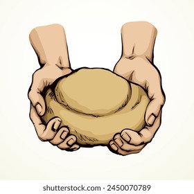 Vector drawing. Hands give a bread