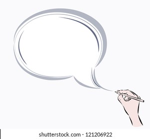 Vector drawing of the hands, which draws a bubble.