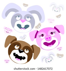 Vector drawing, hare, piglet and dog