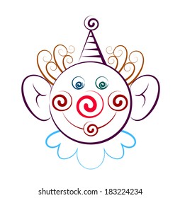 Vector drawing of the head of the clown. Positive face of the man.