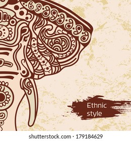 Vector drawing of the head of an elephant in Indian style