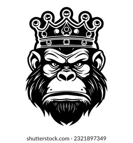 Vector drawing head of a gorilla with a crown on a white background