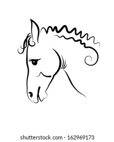 The vector drawing of head of a horse. Year of the horse.