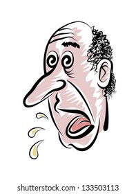 Vector drawing of the head of man, curse and splashes a saliva.