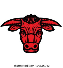 Vector drawing of the head of powerful horned bull