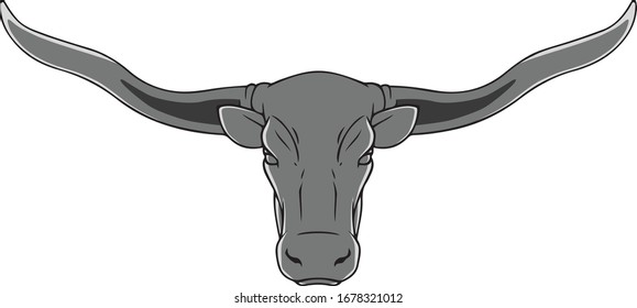 Vector drawing of the head of a Texas longhorn on a white background