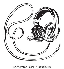 dibujo vectorial de auriculares. Equipo para trabajos a distancia.
