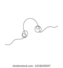 Vector drawing of headphones on the head in one line. Minimalism. Big headphones.