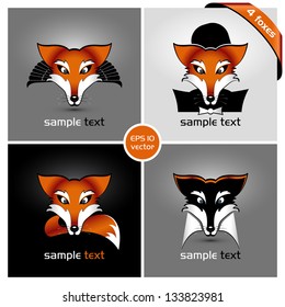 vector drawing of heads of four foxes, eps 10, the drop shadow contains transparencies