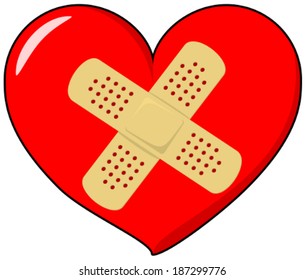 Vector Drawing Of A Heart With Band Aid