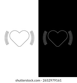 Vector que dibuja el corazón, línea punteada color blanco y negro estilo plano