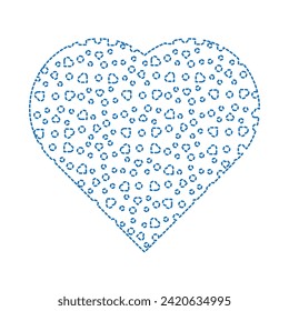Vector drawing heart, dottet line color blue flat style