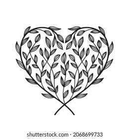 Vector drawing of a heart with a line and petals	
