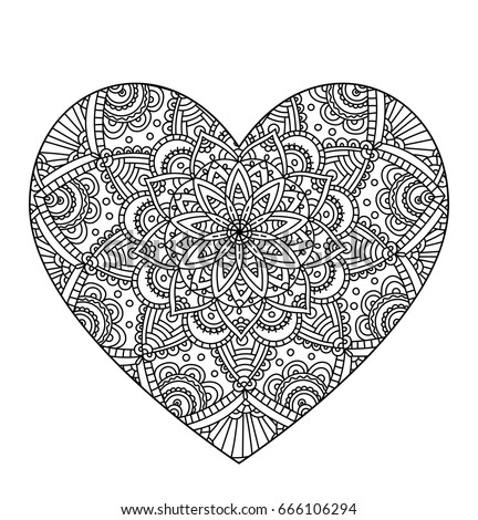 Download Vector Drawing Heart Mandala Pattern Isolated เวกเตอร์ ...