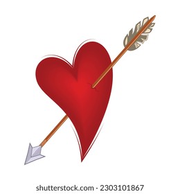 Vector drawing of a heart pierced by an arrow. Symbol of love. Old style. Handwork. Color tattoo. Illustrations for t shirt print.