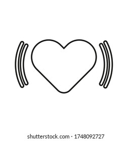 Vector drawing heart radiates a wave, heartbeat, contour color black