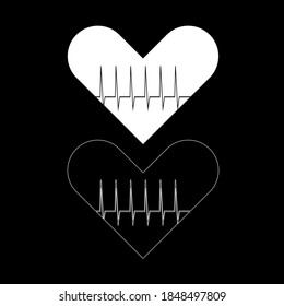 Vector drawing heart rhythm beat, color white