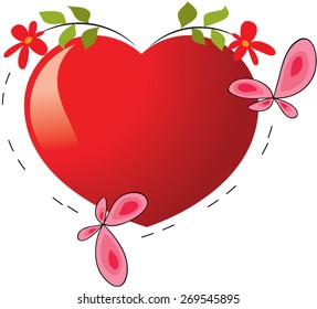 vector drawing heart shape border with flowers and butterfly