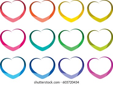 vector drawing heart shape set