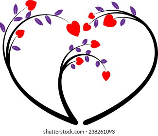 vector drawing heart shape and tree icon