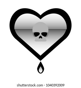 Vector drawing heart and skull. Heart with a drop gothic inside the skull, color black and gray flat style
