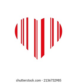 Vector drawing heart. Heart from stripes color red, flat style