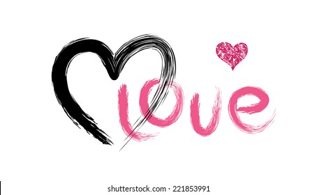 Vector drawing of heart and word love.