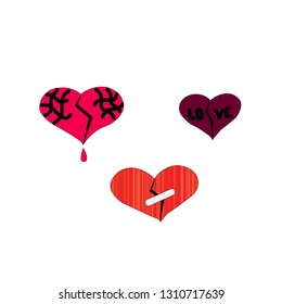 Vector drawing with hearts in three colors