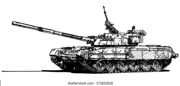 Vector drawing of heavy tank. stylized as engraving.