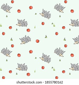 vector drawing of a hedgehog and apples