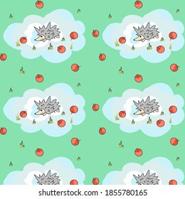 vector drawing of a hedgehog and apples