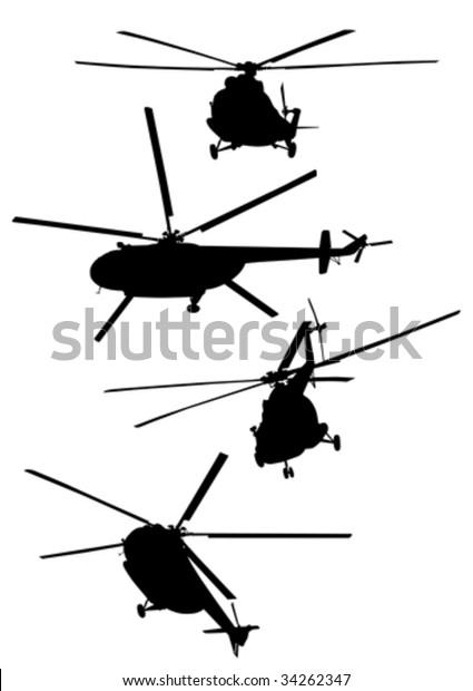 Vector Drawing Helicopters Silhouettes On White Stock Vector (Royalty ...