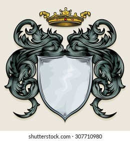 Vector drawing of a / Heraldic shield / easy to edit layers and groups, easy to isolate objects and change colours, no meshes, gradients, effects, or transparencies used.