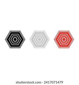 Vector drawing hexagon, color black, gray, red flat style 