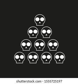 Vector drawing hill of skulls, contour color white