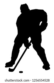 Vector drawing of a hockey player with a puck.