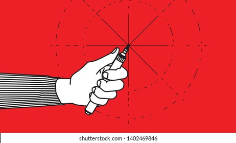 vector drawing holding pen and start