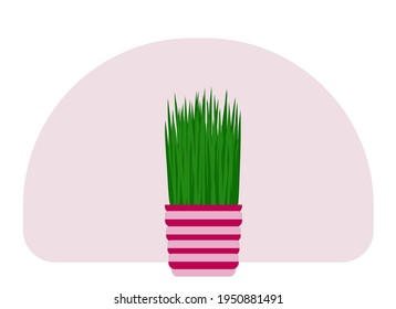 Vector Drawing Of A Home Potted Plant. Tall Plant With Trunks And Large Green Leaves.