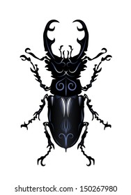 Vector drawing of horned beetle on white background.