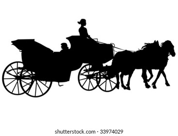 Vector drawing horses. Silhouette on white background