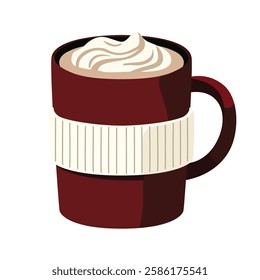 Vector Drawing of Hot Cacao with Foam in Red Cup