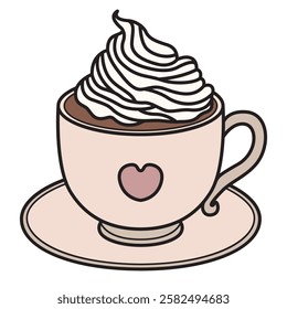 A vector drawing of a hot drink topped with a swirl of creamy foam.