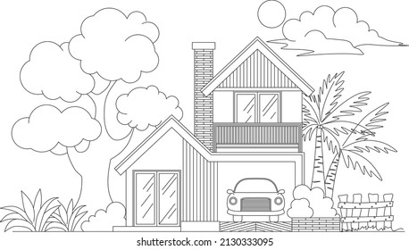 Vector Drawing House Coloringdrawing Isolated On Stock Vector (Royalty ...