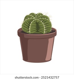 vector drawing house plant in pot,chin cactus, Gymnocalycium, succulent isolated at white background, hand drawn illustration