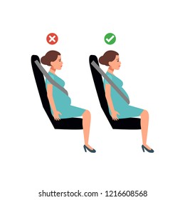 Vector drawing of how to wear seatbelt correctly when pregnant
