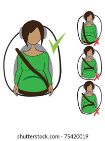 Vector drawing of how to wear seatbelt correctly when pregnant