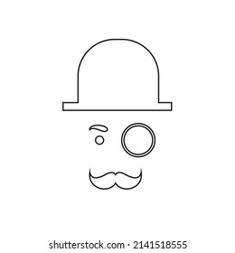 Vector drawing of human face with hat and monocle contour, flat style